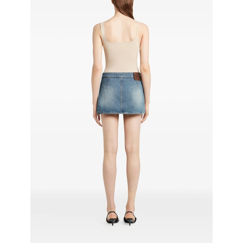 button-fastening blue skirt by Selfnex