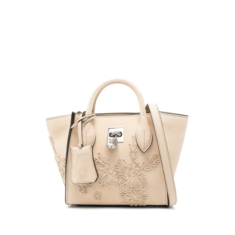 floral appliqué light beige mini bag by Selfnex