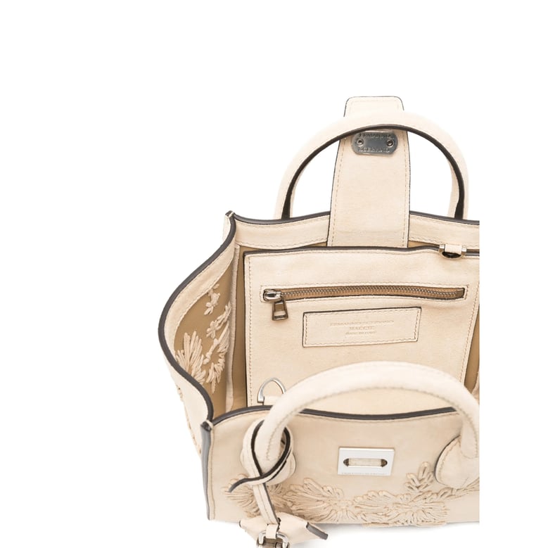 floral appliqué light beige mini bag by Selfnex