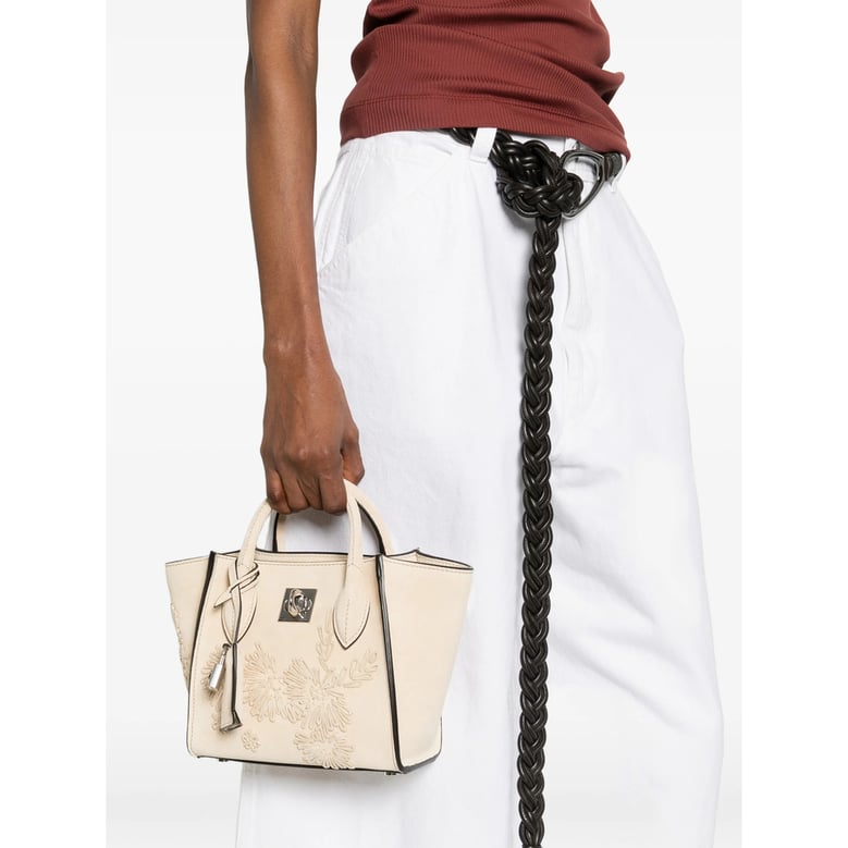 floral appliqué light beige mini bag by Selfnex