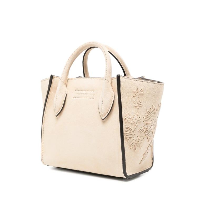 floral appliqué light beige mini bag by Selfnex