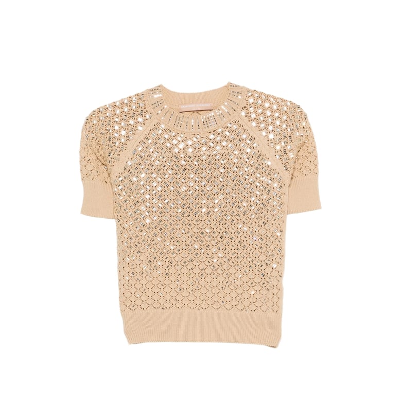 open knit t-shirt with elbow-length sleeves by Selfnex
