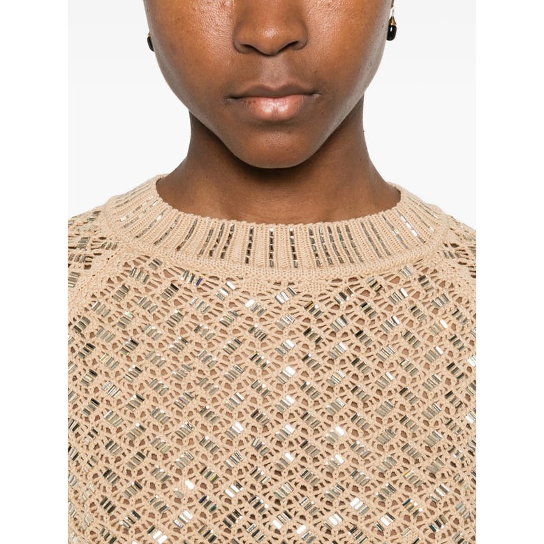 open knit t-shirt with elbow-length sleeves by Selfnex