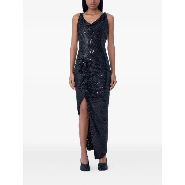 cowl neck black sequined dress by Selfnex