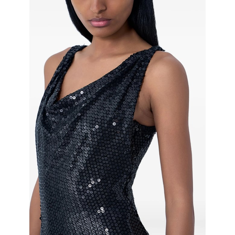 cowl neck black sequined dress by Selfnex