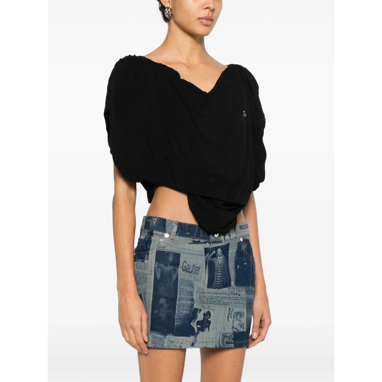 gathered detail v-neck top by Selfnex