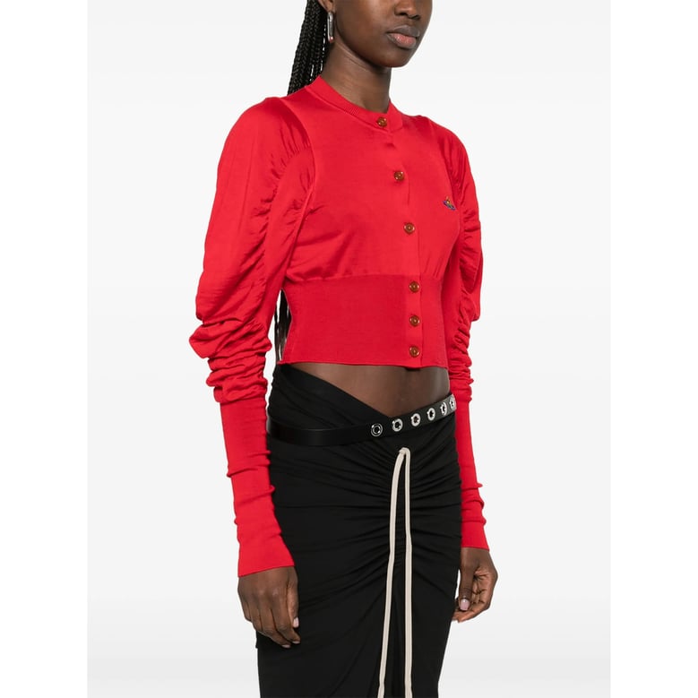red cropped sweater with button fastening by Selfnex
