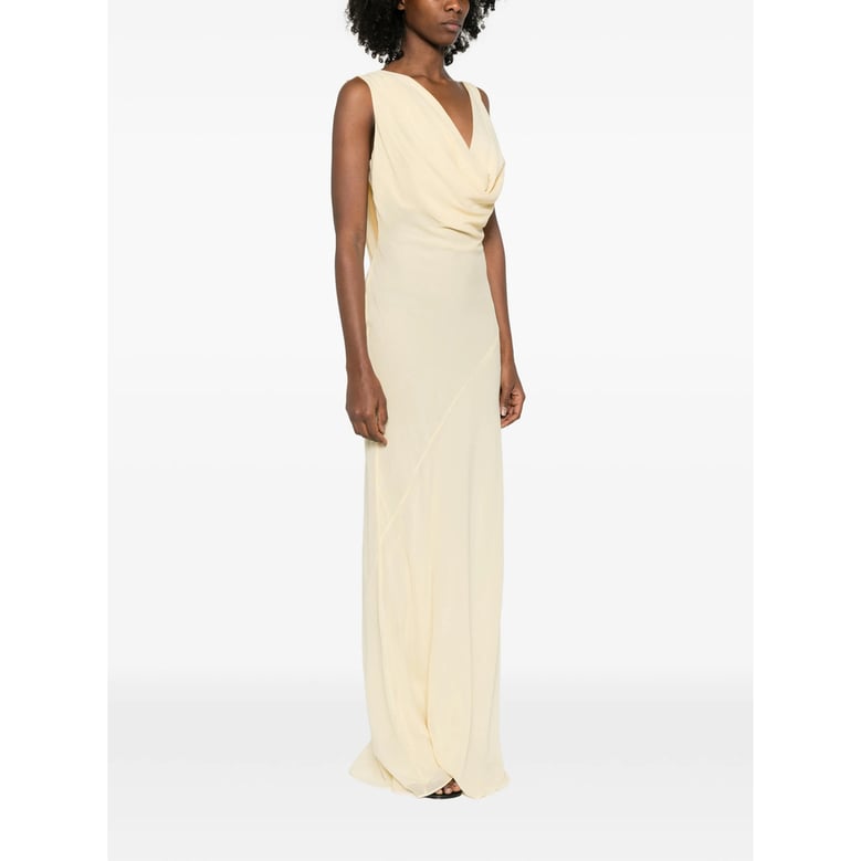 long yellow dress with draped detail by Selfnex