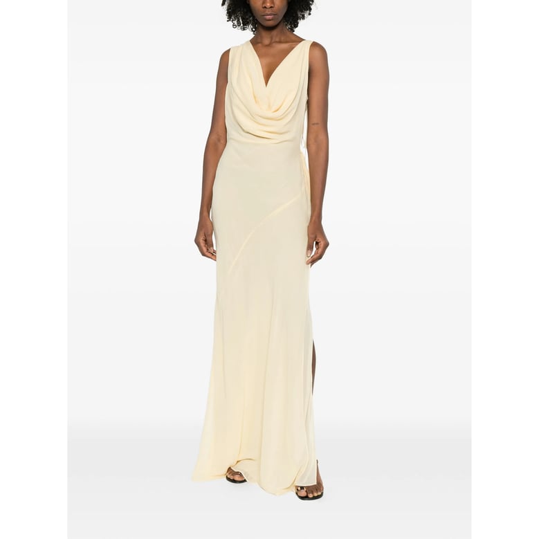 long yellow dress with draped detail by Selfnex