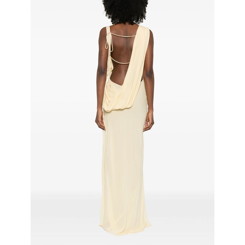 long yellow dress with draped detail by Selfnex