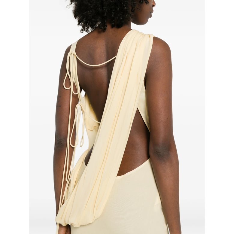 long yellow dress with draped detail by Selfnex