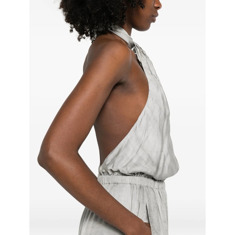 oyster grey halterneck jumpsuit by Selfnex