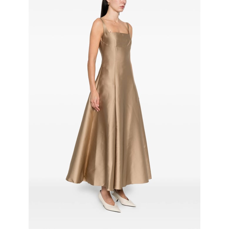 gold pleated a-line dress by Selfnex
