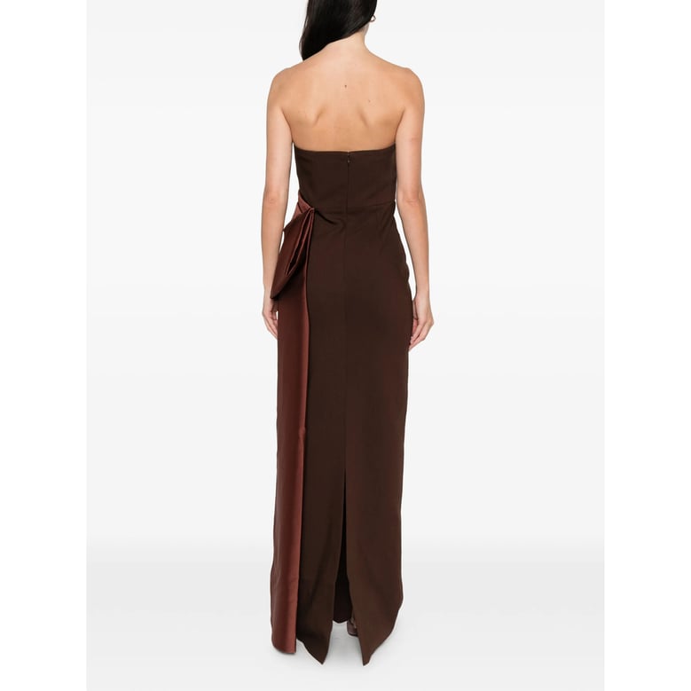 brown strapless dress with tie detail by Selfnex
