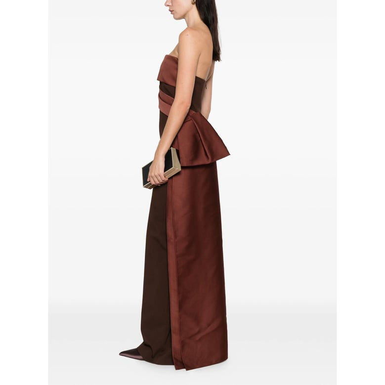 brown strapless dress with tie detail by Selfnex