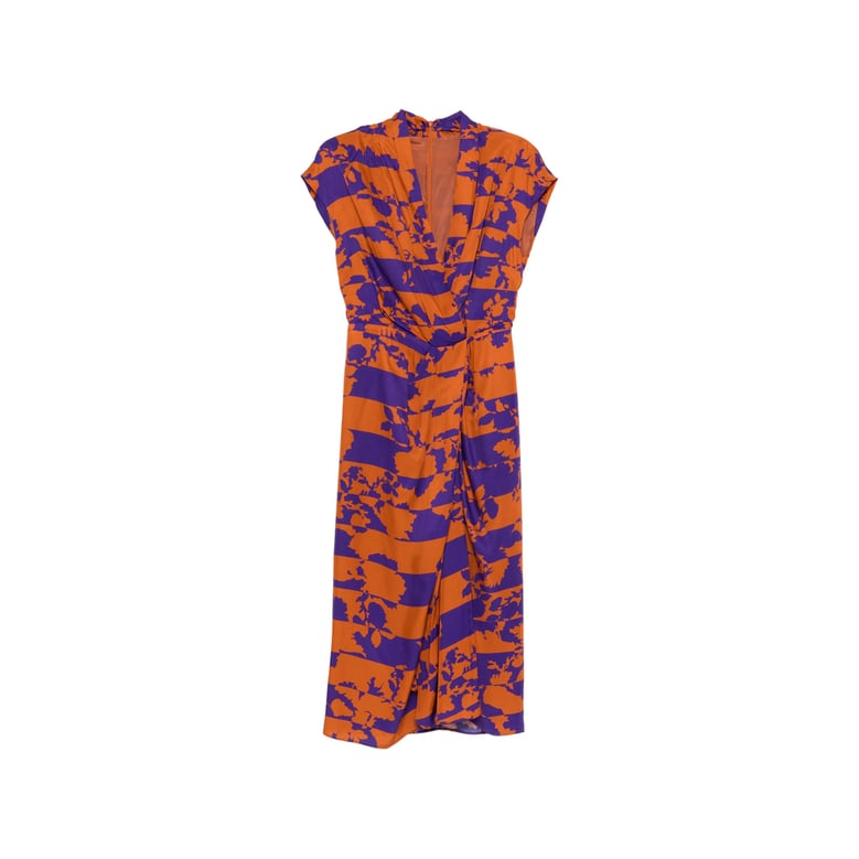 dress v-neck floral print orange/purple by Selfnex