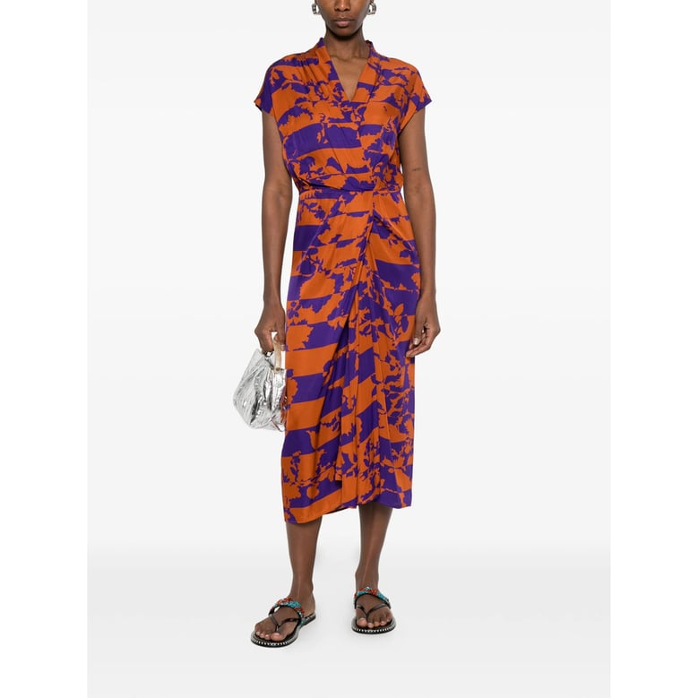 dress v-neck floral print orange/purple by Selfnex