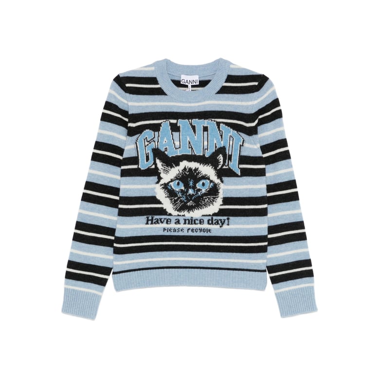 blue stripe pattern jacquard sweater by Selfnex