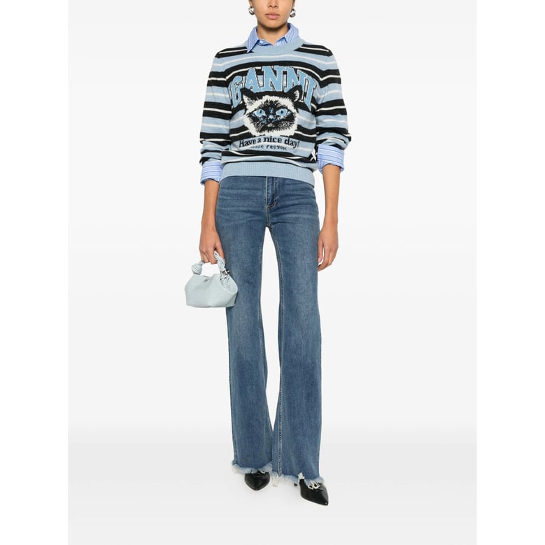 blue stripe pattern jacquard sweater by Selfnex