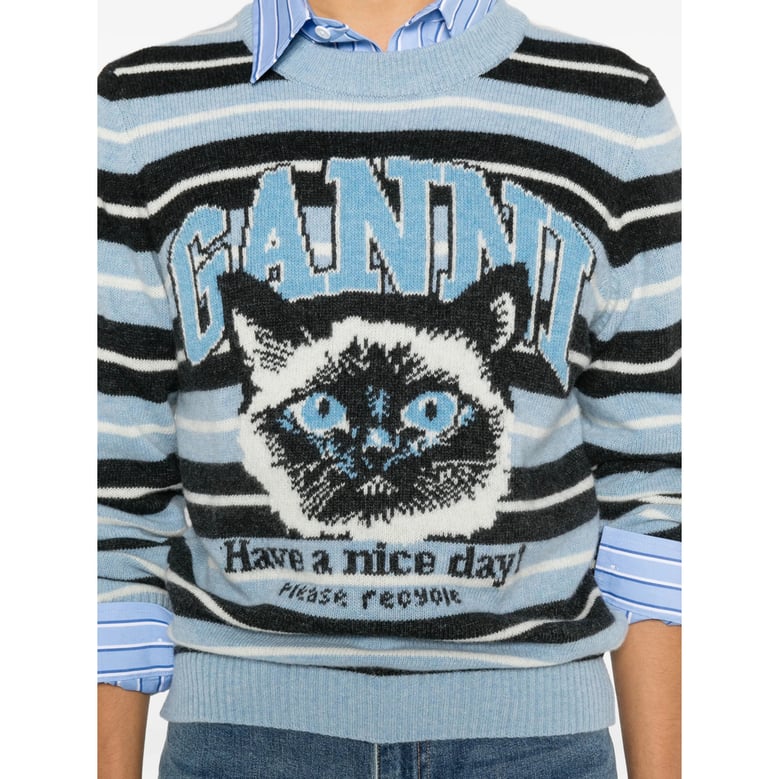 blue stripe pattern jacquard sweater by Selfnex