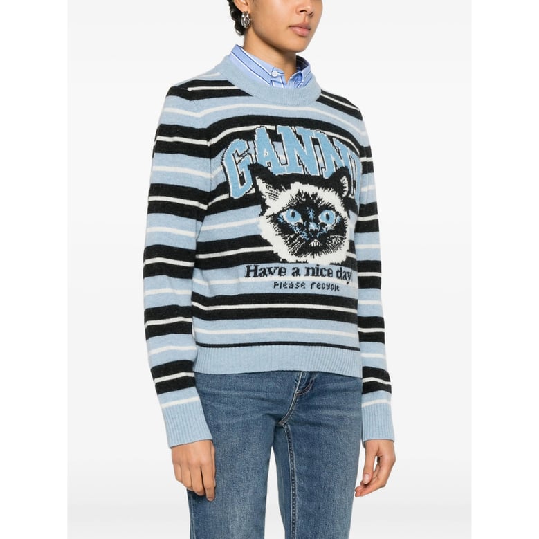 blue stripe pattern jacquard sweater by Selfnex