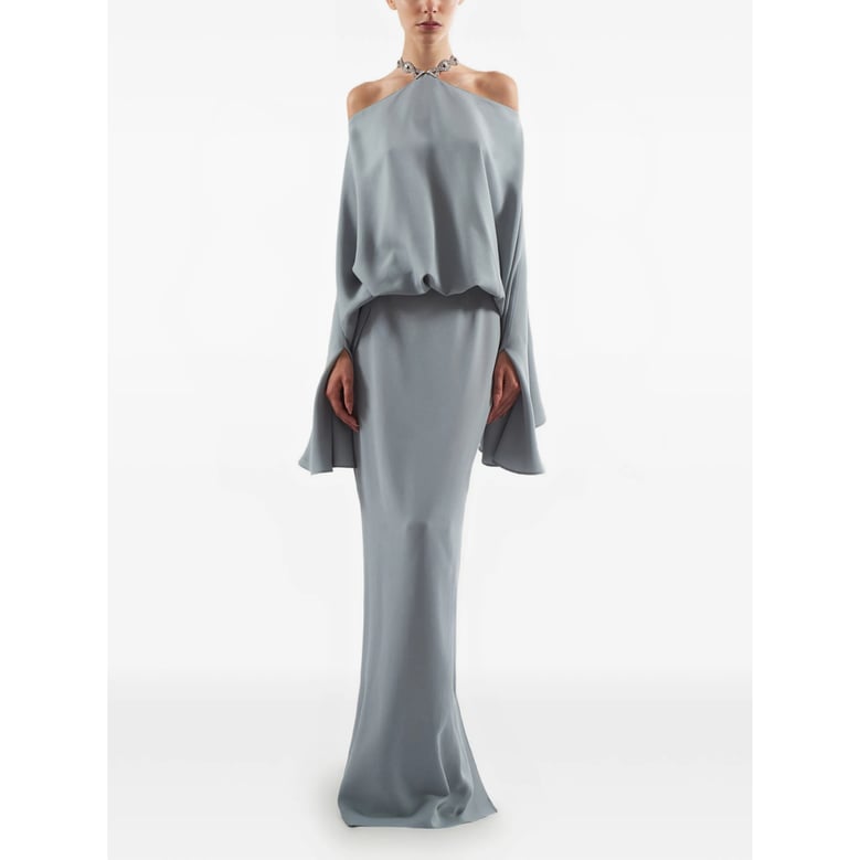 off-shoulder blue crystal embellished dress by Selfnex