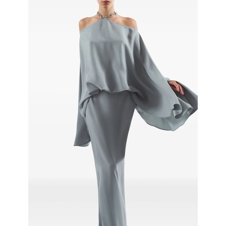 off-shoulder blue crystal embellished dress by Selfnex