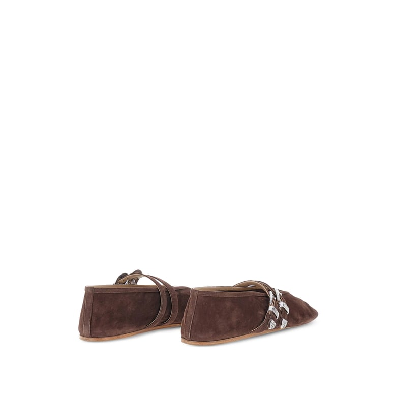 brown suede double buckle shoes by Selfnex