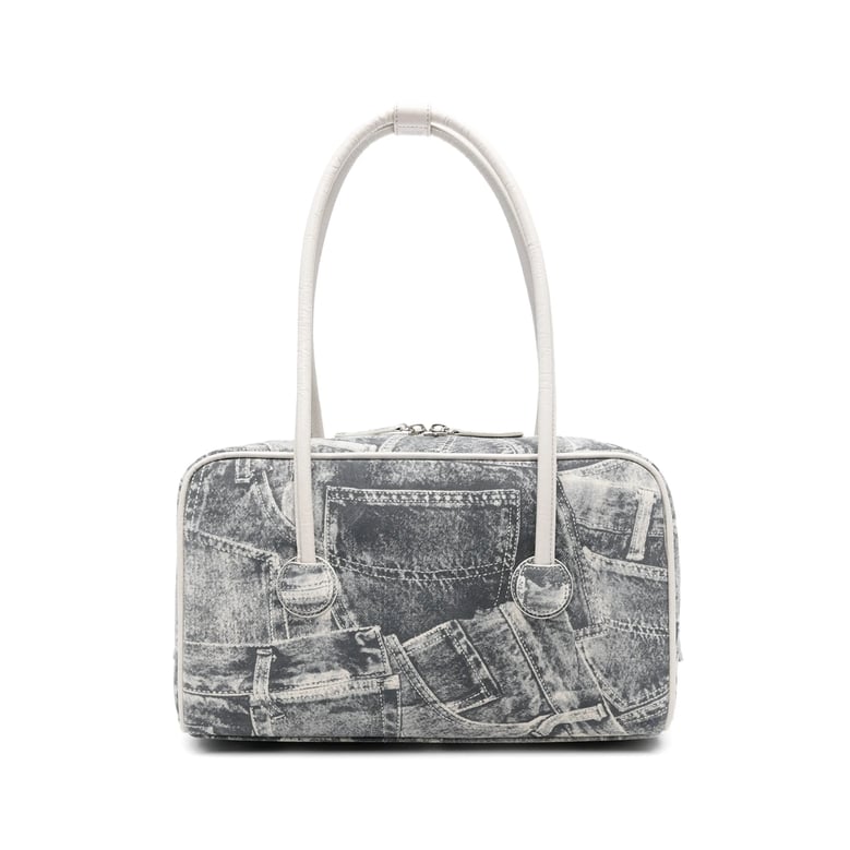 grey graphic print top handle bag by Selfnex