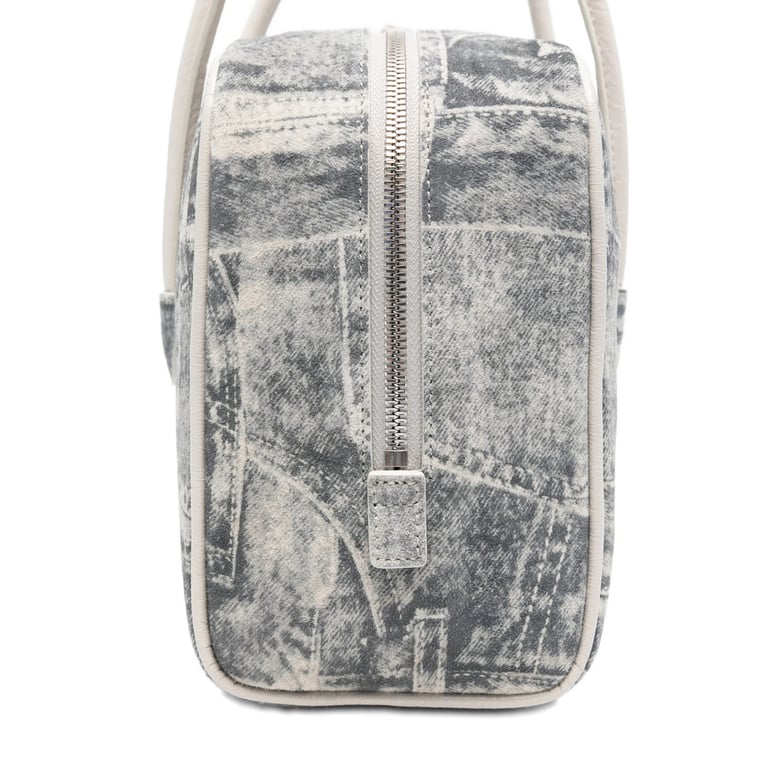 grey graphic print top handle bag by Selfnex