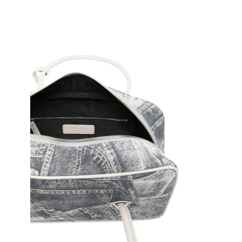 grey graphic print top handle bag by Selfnex
