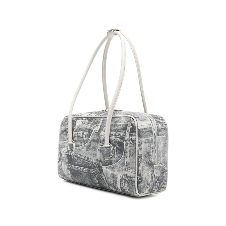 grey graphic print top handle bag by Selfnex