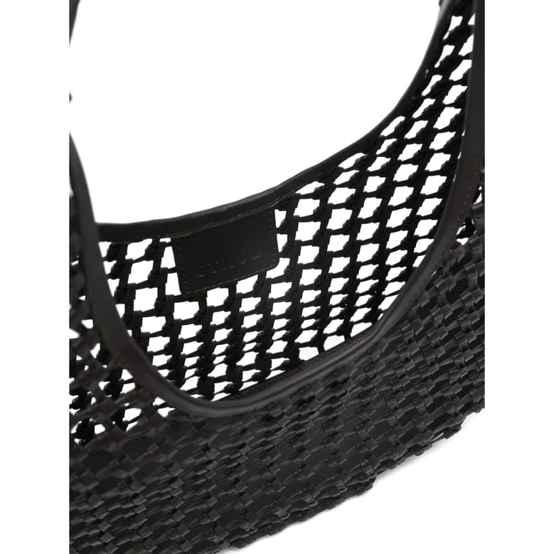 brown woven design top handle bag by Selfnex