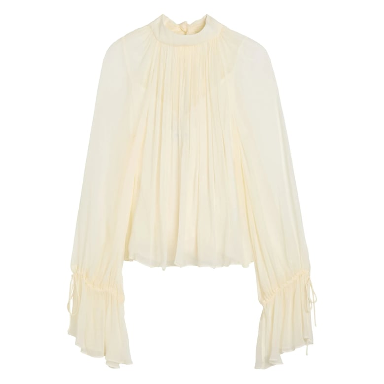 ivory pleated design high neck blouse by Selfnex
