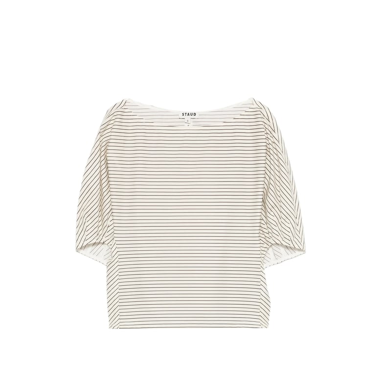 striped boat neck top by Selfnex