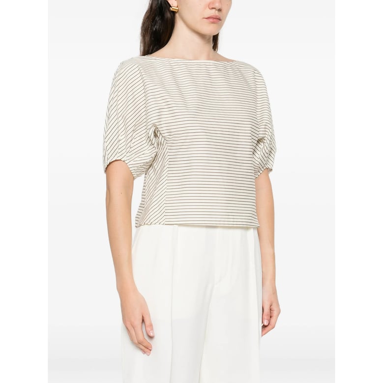 striped boat neck top by Selfnex