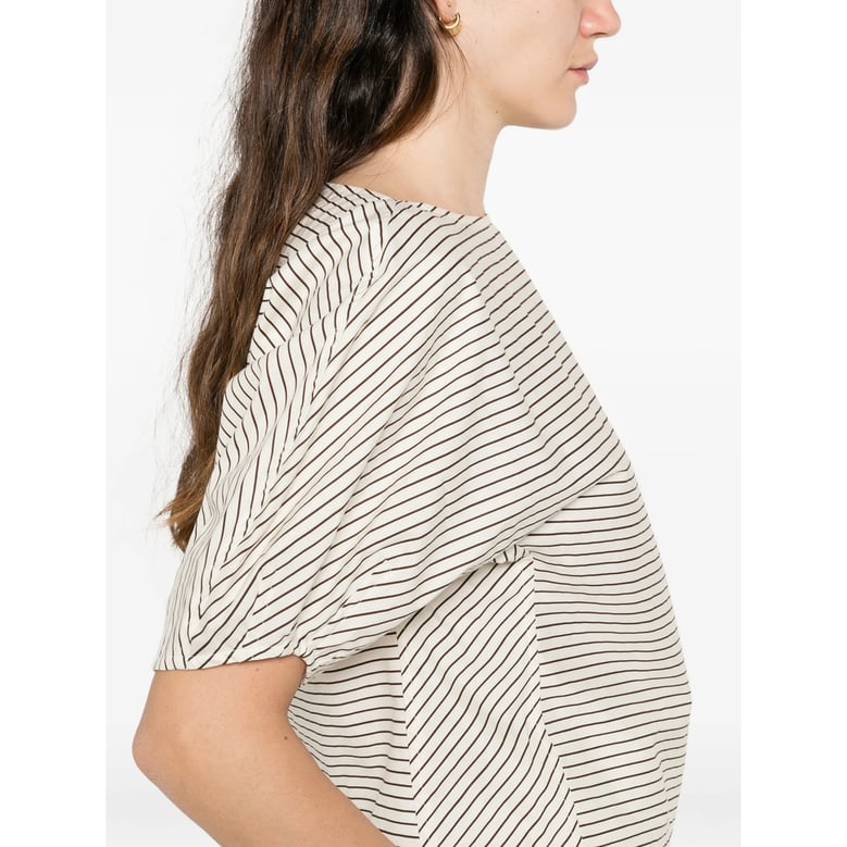 striped boat neck top by Selfnex