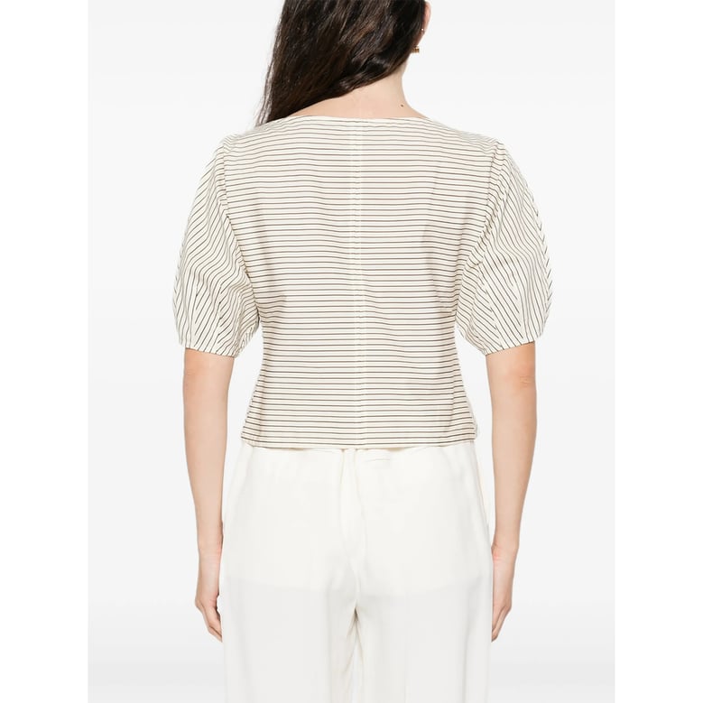 striped boat neck top by Selfnex