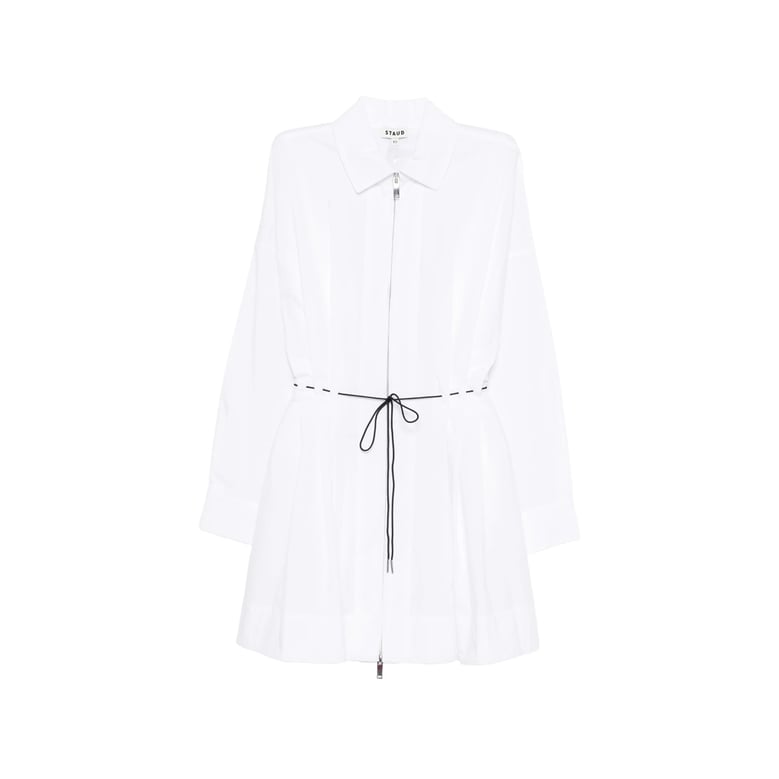 white dress with drawstring and pleat detail by Selfnex