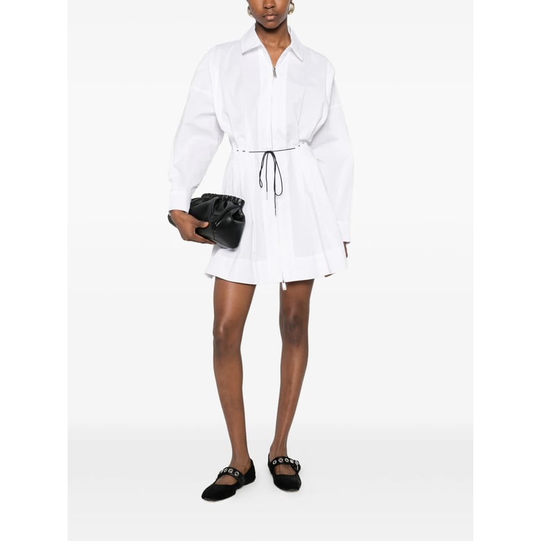 white dress with drawstring and pleat detail by Selfnex