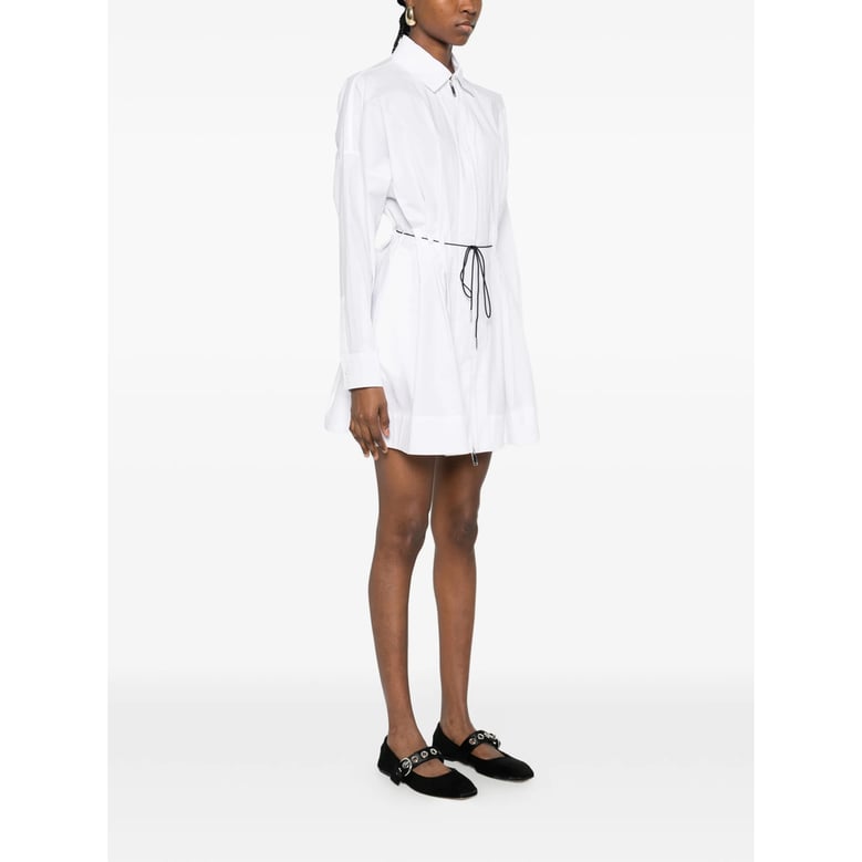 white dress with drawstring and pleat detail by Selfnex