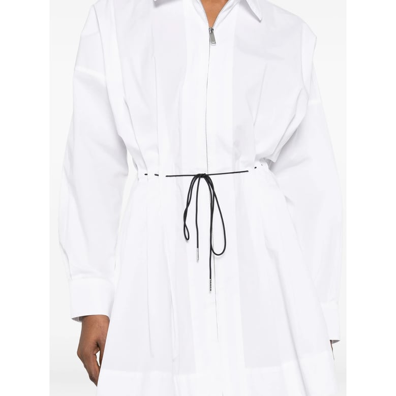 white dress with drawstring and pleat detail by Selfnex