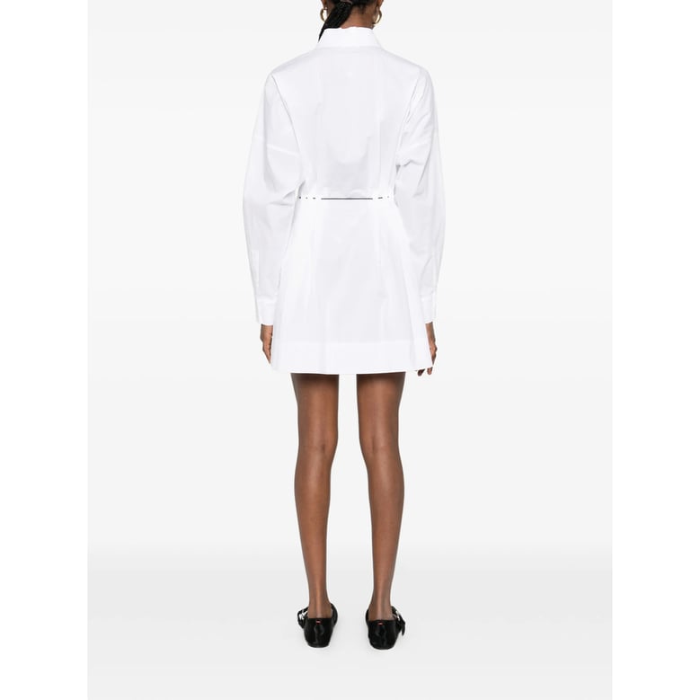 white dress with drawstring and pleat detail by Selfnex