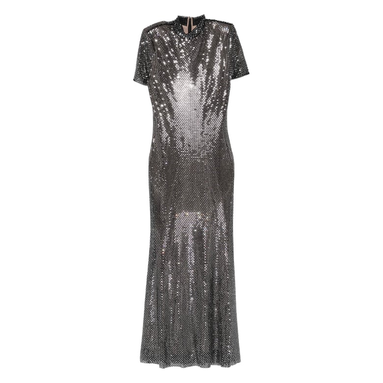 embellished short sleeve dress with mock neck by Selfnex