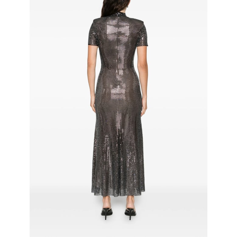embellished short sleeve dress with mock neck by Selfnex