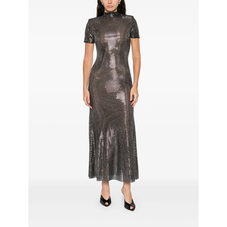 embellished short sleeve dress with mock neck by Selfnex