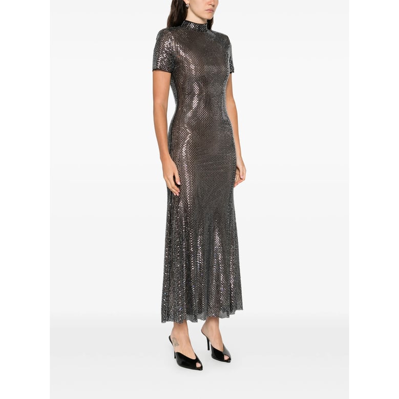 embellished short sleeve dress with mock neck by Selfnex