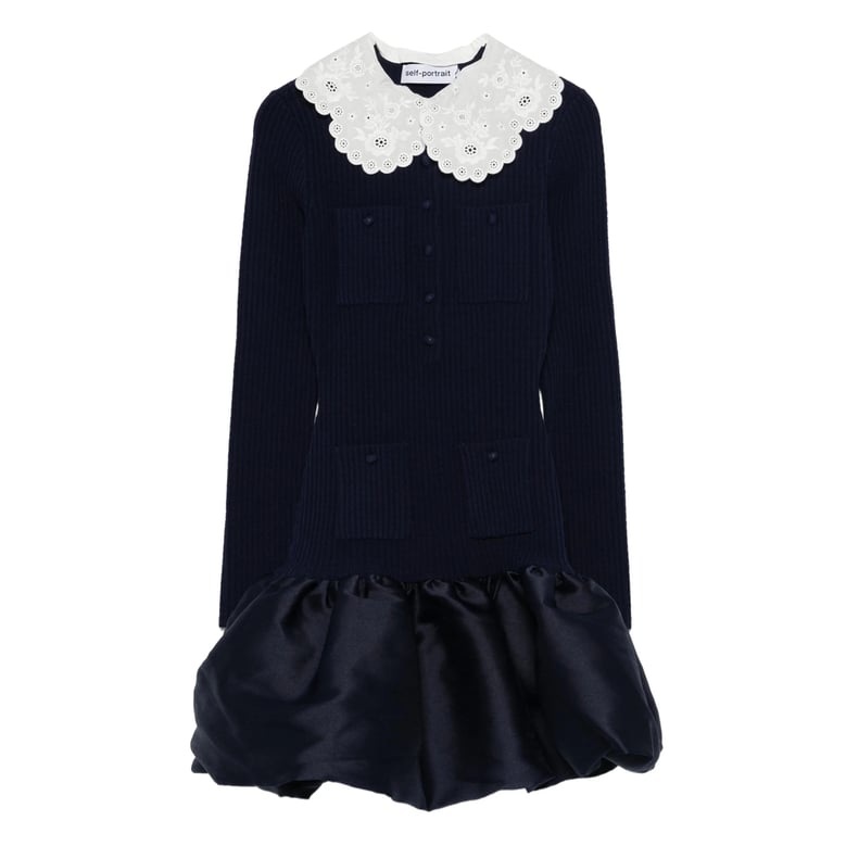 navy blue scalloped collar dress by Selfnex