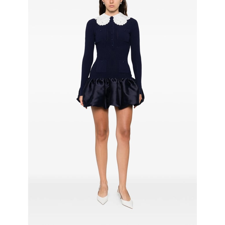 navy blue scalloped collar dress by Selfnex