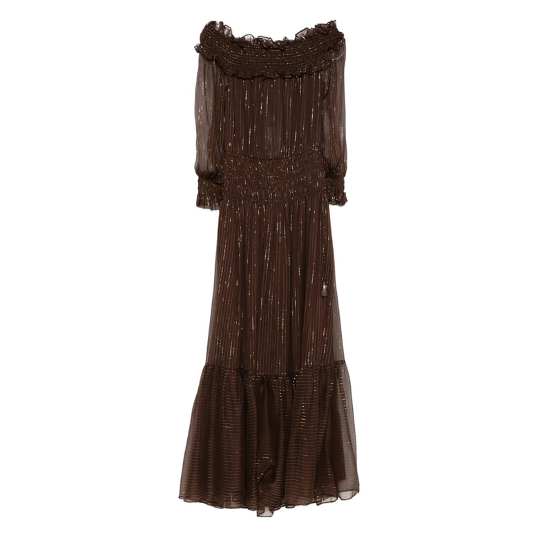 brown striped dress with tie-fastening straps by Selfnex